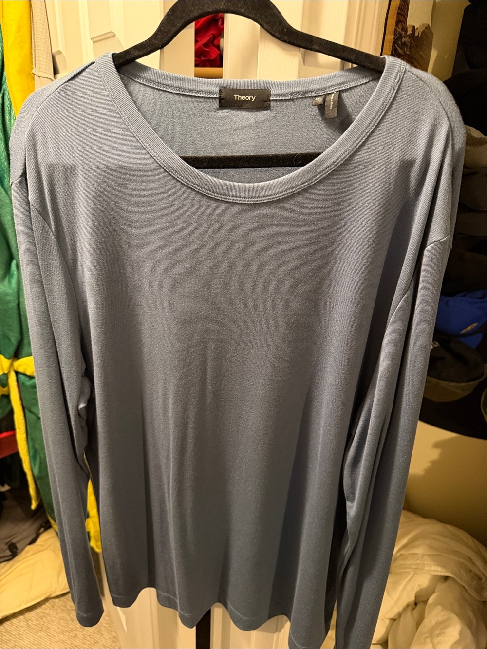 Theory Men's Long-Sleeve Crewneck Shirt - Slate Blue